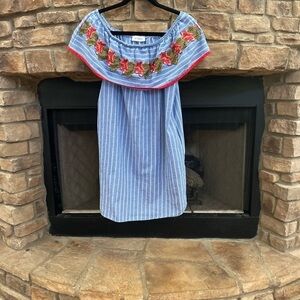 NWOT Ces Femme blue and white striped sundress that can be worn off the shoulder